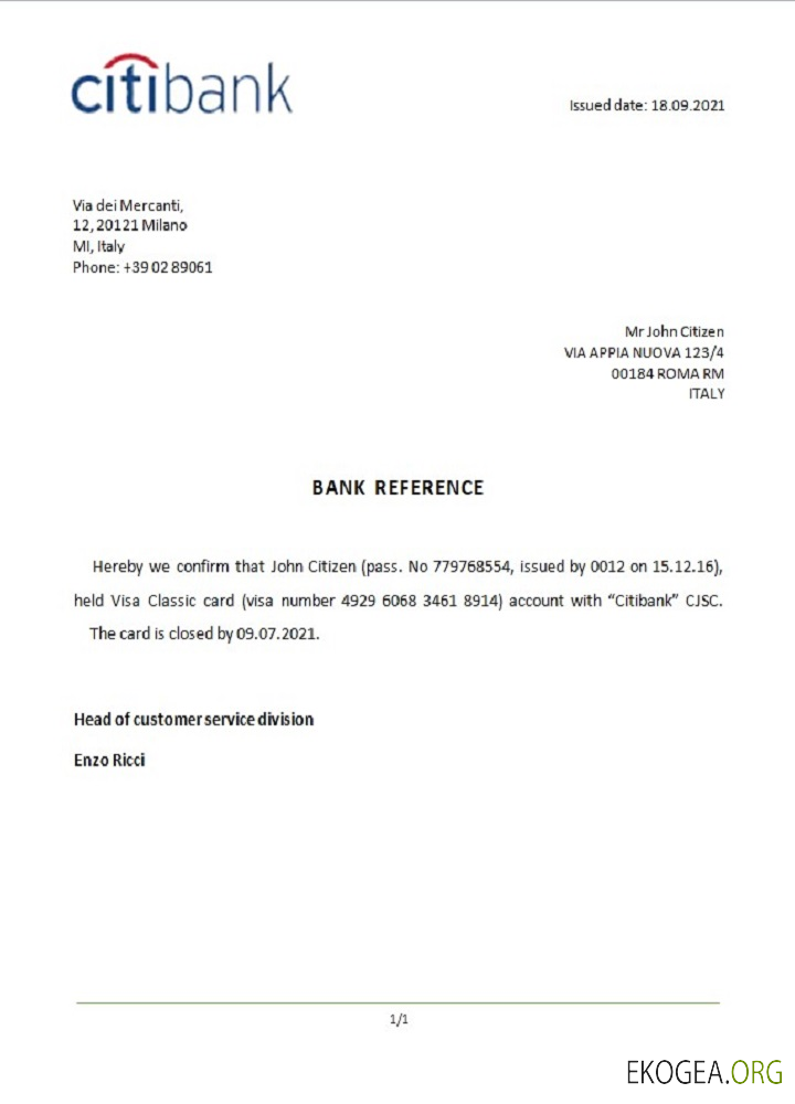 Référence Italy , Citibank , closure